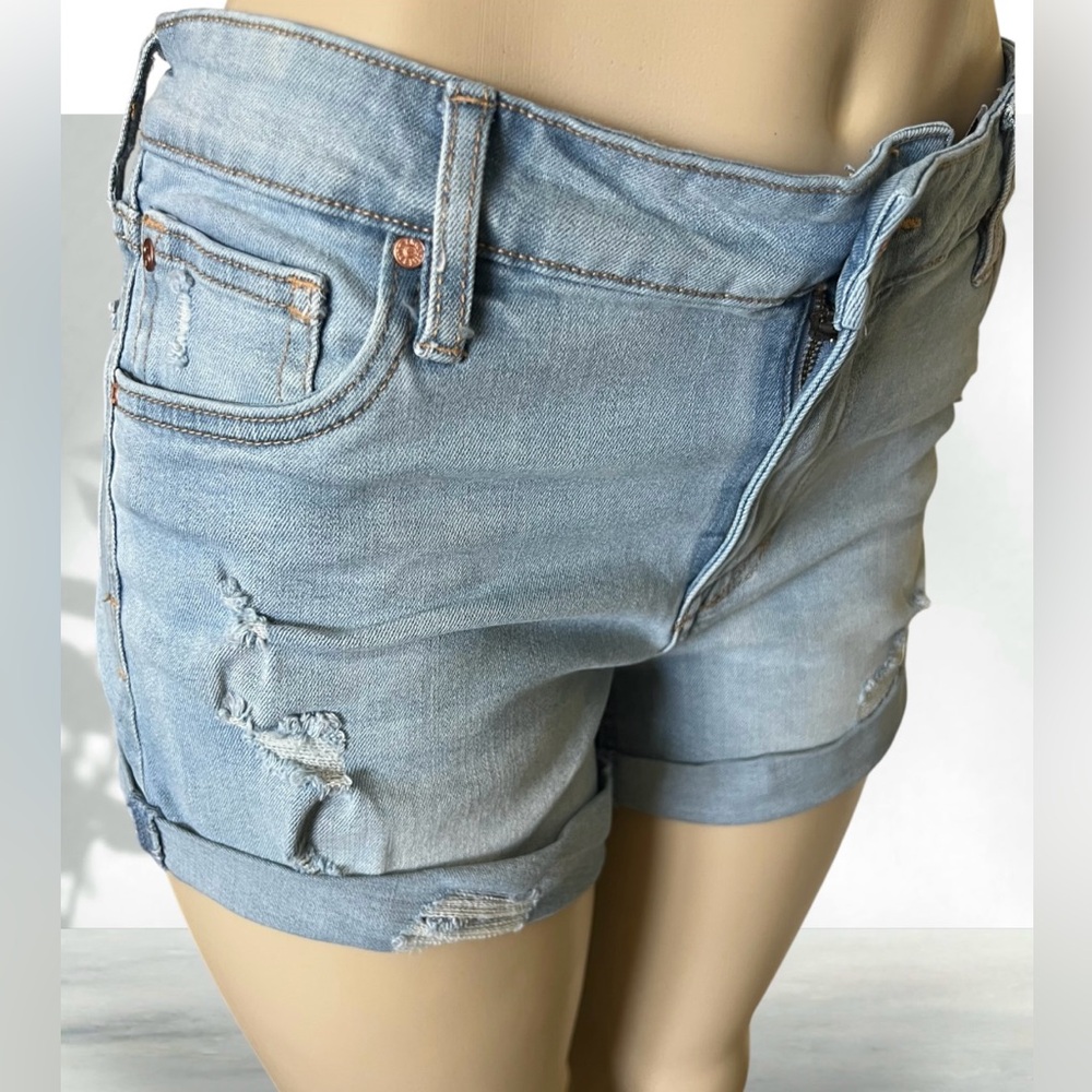 Celebrity Pink Distressed Light Blue Rolled-Hem Denim Shorts - Picture 6 of 6